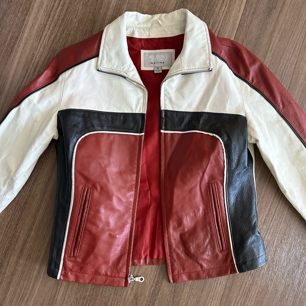 Vintage Wilson Leather Maxima Moto Jacket Women's Size Small Multicolor Full Zip
